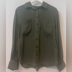 Banana Republic Olive Green Button Down Blouse Size M Utility Style Minimal Chic